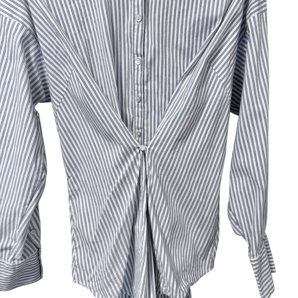 Cinq a Sept Mariezehl Long Sleeve Pinstriped Ruched Poplin Top Women's size M - Picture 4 of 9
